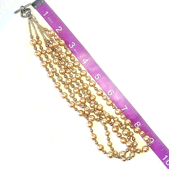 CHAMPAGNE BEIGE PEARL NECKLACE 3 STRAND - Picture 3 of 4